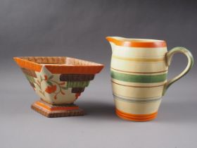 A Myott & Son pottery tulip vase and a similar banded water jug