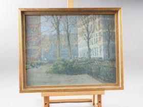 English School, indistinctly signed: pastels, "London Square", 13 1/2" x 17 1/2", in gilt frame