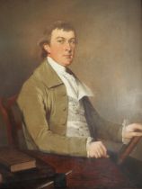 A late 18th century English school oil on canvas portrait of Henry Whatton, 35" x 27", in painted