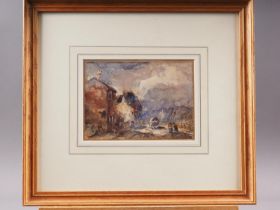 John Keeley (1849-1930): watercolours, "At Trent Vale", 5" x 7", in oak frame