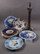 A pair of Limoges plates with central figure decoration and blue and gilt borders, 9" dia, two