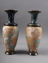 A pair of Doulton Lambeth Slaters Patent baluster vases, 9 1/2" high