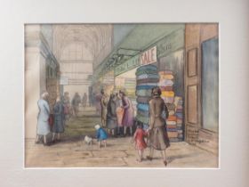 A F Hopkins, 1957: pencil and watercolour, "Market Avenue Oxford", 8 1/2" x 11 1/2", in mount