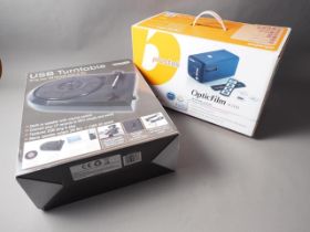 A Zennox USB turntable and a Plustek Opticfilm 8100 film scanner