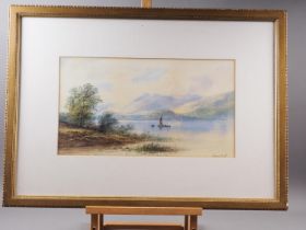 Edwin Earp (1851-1945): watercolours, lakeside scene with sailboats and distant mountains, 10 1/2" x