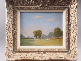 William Burns: oil on board, village cricket, 7 1/2" x 9 1/2", in gilt decorated frame