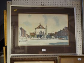 Widdowson: pen, ink and watercolour, Wallingford, 13" x 20 1/2", in silvered frame, another