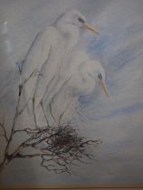 De Keiser: watercolours, storks, 30" x 22", in gilt frame, Nora Miller: watercolours, South