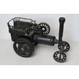 A model of a steam engine made from 'salvaged parts' inc a bike chain, approx 34cm in length.