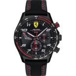 A Scuderia Ferrari Pilota Chronograph quartz wristwatch on back leather and silicone strap with red