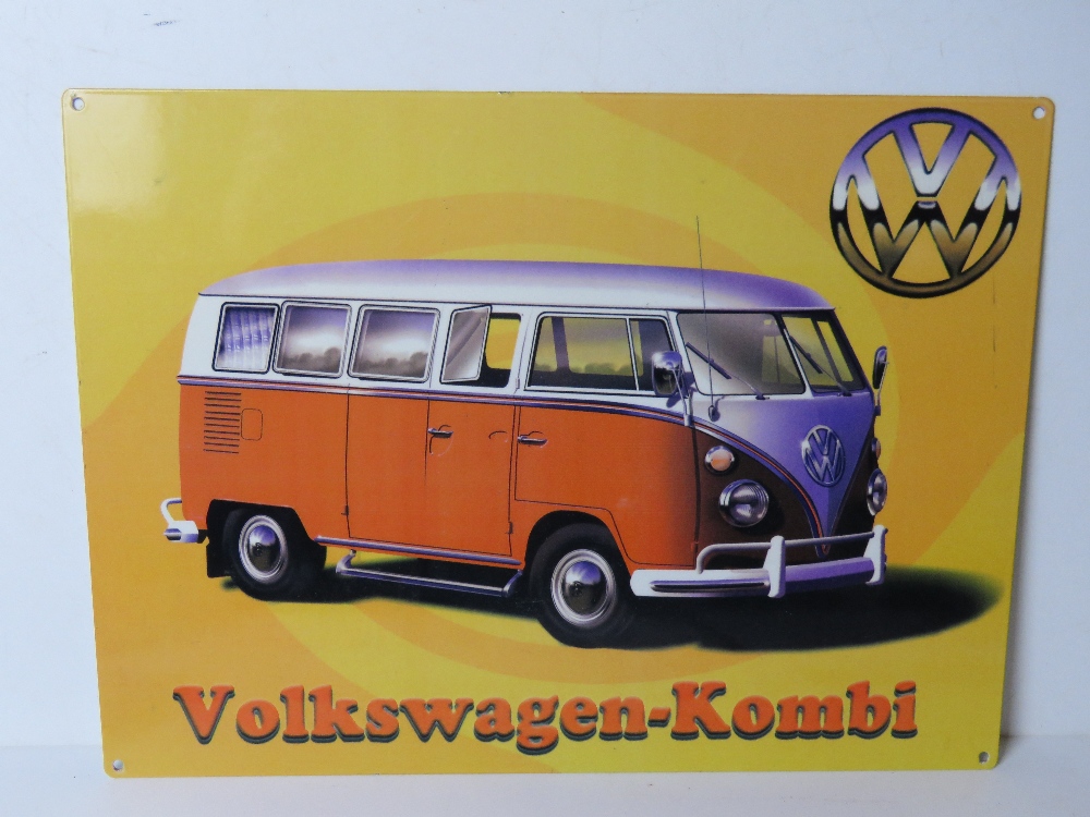 A contemporary metal VW Kombi advertising sign measuring approx 40 x 30cm.