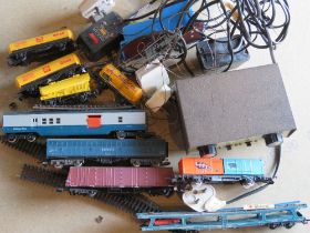A quantity of Hornby railway carriages, track, transformer, etc, a/f.