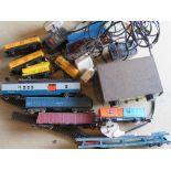 A quantity of Hornby railway carriages, track, transformer, etc, a/f.