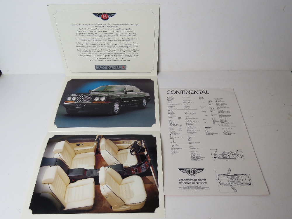 A Bentley Continental R sales brochure and specifications card.