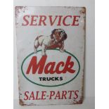 A contemporary metal garage Mack Trucks advertising sign, 30 x 20cm.