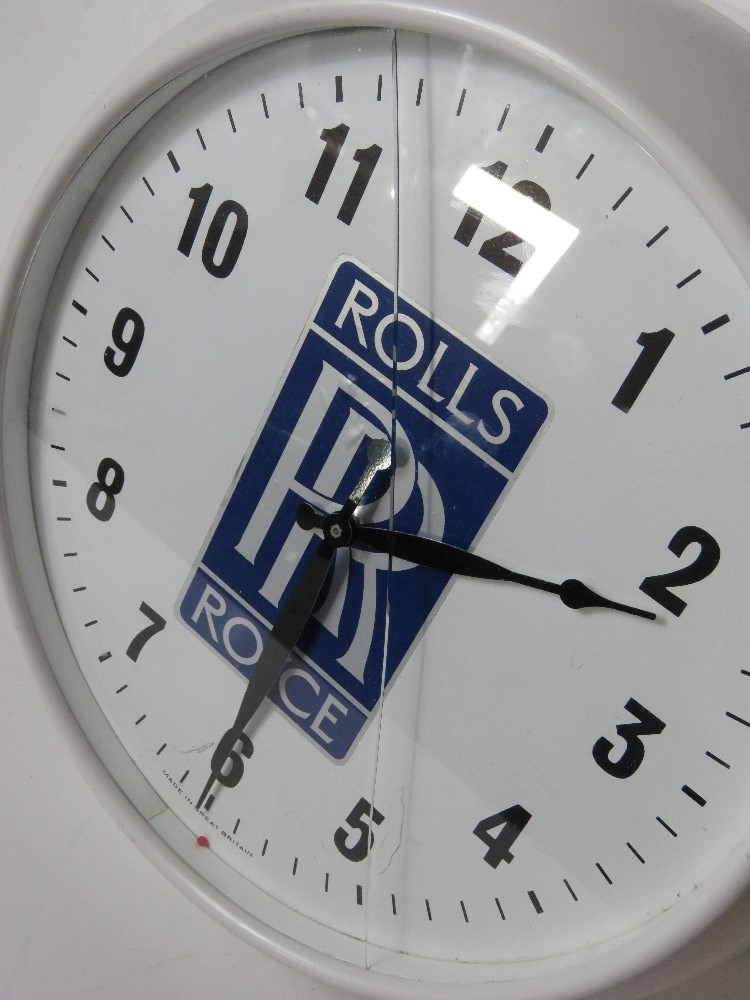 A c1960s Smiths 12" dial wall clock having Rolls Royce motif upon and later fitted quartz movement. - Image 2 of 3