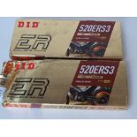Two boxed DID ER Exclusive Racing 520ERS3 motorbike chains, one box a/f.