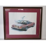 A framed and mounted print of the Jaguar XJ-SC 3.8ltr Coupe. 54 x 61cm inc frame.