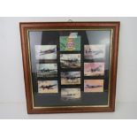 A framed set of Military themed 'Famous Bombers' cigarette cards.