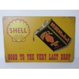 A contemporary metal garage Shell advertising sign 'Good To The Very Last Drop', 30 x 20cm.
