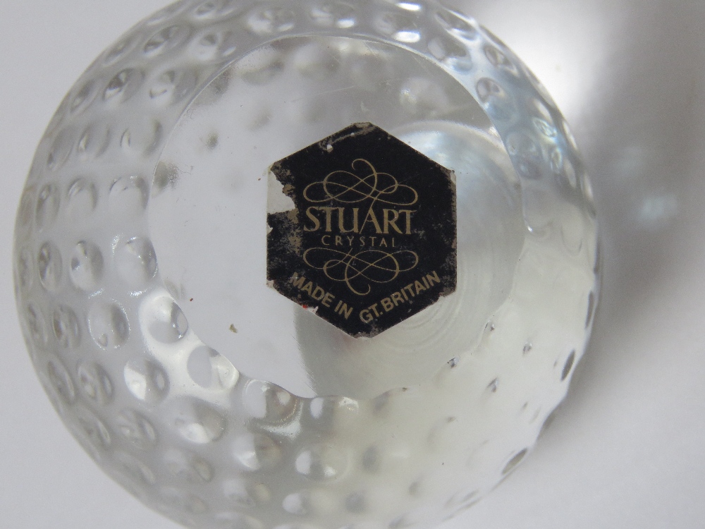 A Stuart Crystal golf ball themed clock together with six crystal place card holders. - Image 2 of 2