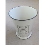 A contemporary enamelled type bucket 'Bathroom rules keep the bathroom clean' standing 27cm high.