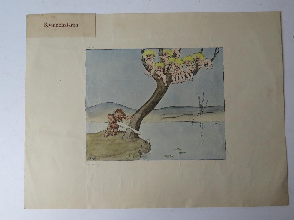 Six assorted paintings and prints including early 20th century cartoon. - Image 12 of 13