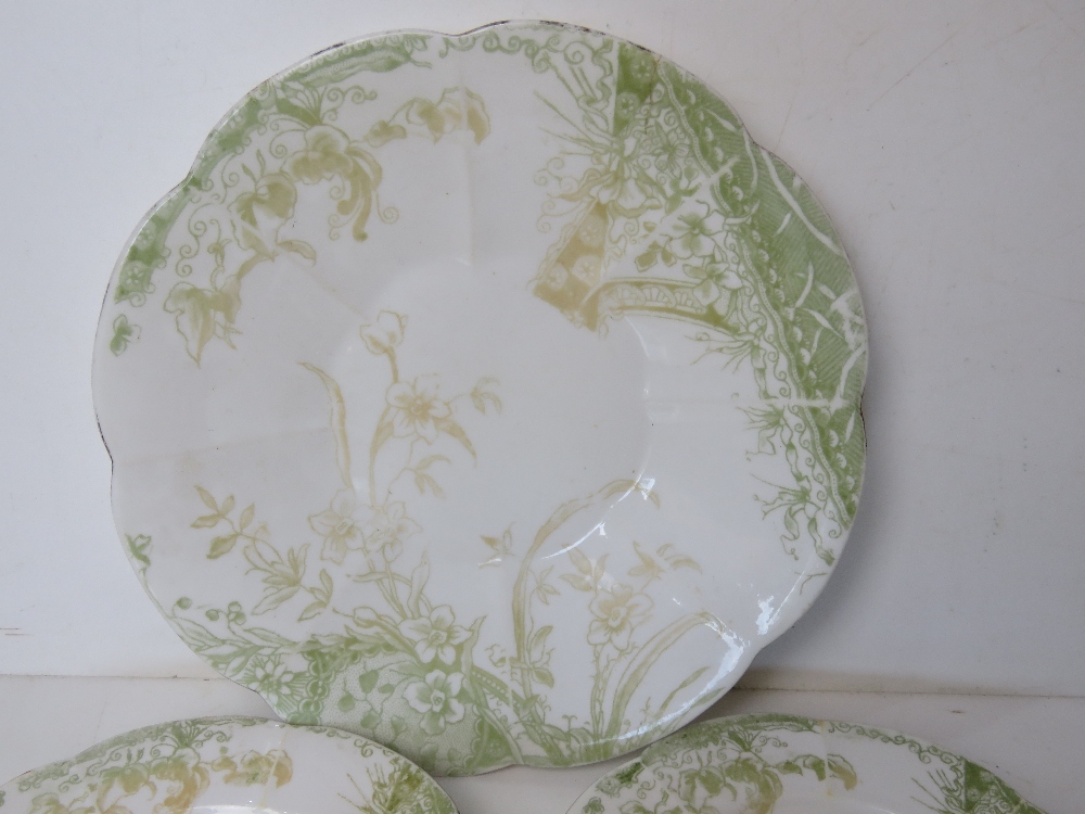 A cake plate with eight matching side plates marked England to base in cream and green floral - Image 4 of 4