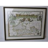 A contemporary print of a Berkshire map dated 1350, framed and glazed, overall size 61 x 49cm.