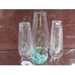 Three etched clear glass bud vases signed indistinctly to bases,