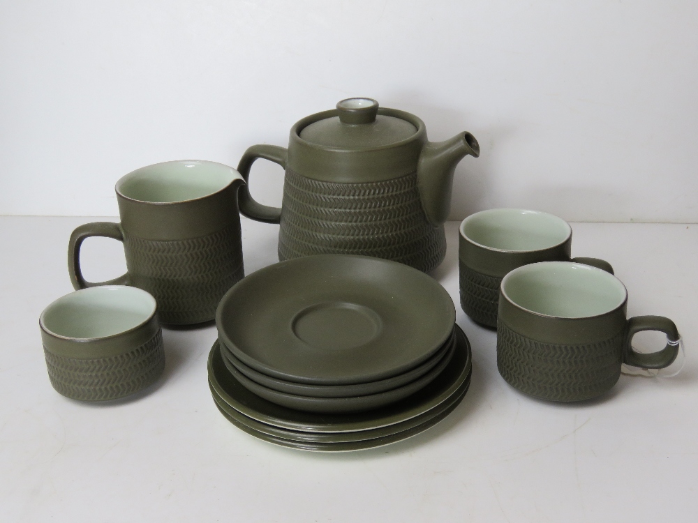 A Denby tea service for two inc teapot, milk jug, sugar bowl, two cups,