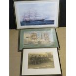 Two ship themed prints together with a photographic print. Each framed and glazed.
