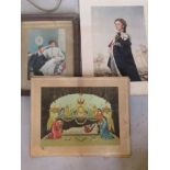 Three vintage prints including portrait of Queen Elizabeth II,