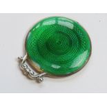 A delightful HM silver and emerald green guilloche enamel mirror, slightly a/f,
