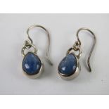 A pair of silver and blue stone earrings, stamped 925. In presentation box.