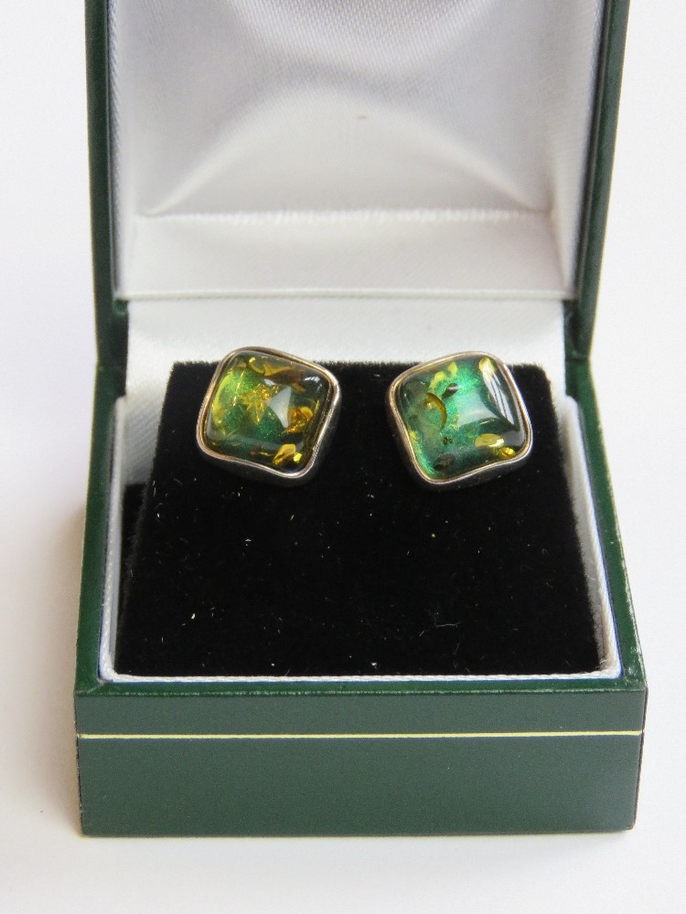 A pair of square shaped Baltic amber earrings stamped 925 Poland with butterfly backs in