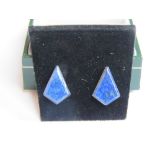 A pair of Lapis Lazuli stud earrings having 925 butterfly backs in presentation box.