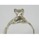 A silver ring in the form of a cat, stamped 925, size P-Q.