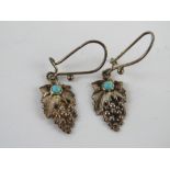 A pair of silver and turquoise earrings in the form of grapes, stamped 925.