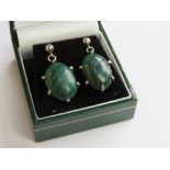 A pair of HM silver malachite earrings with butterfly backs in presentation box.