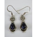 A pair of silver and blue goldstone earrings, stamped 925. In presentation box.