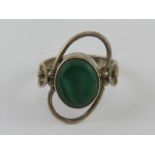 A malachite hand made floral design ring, stamped 925, size Q.