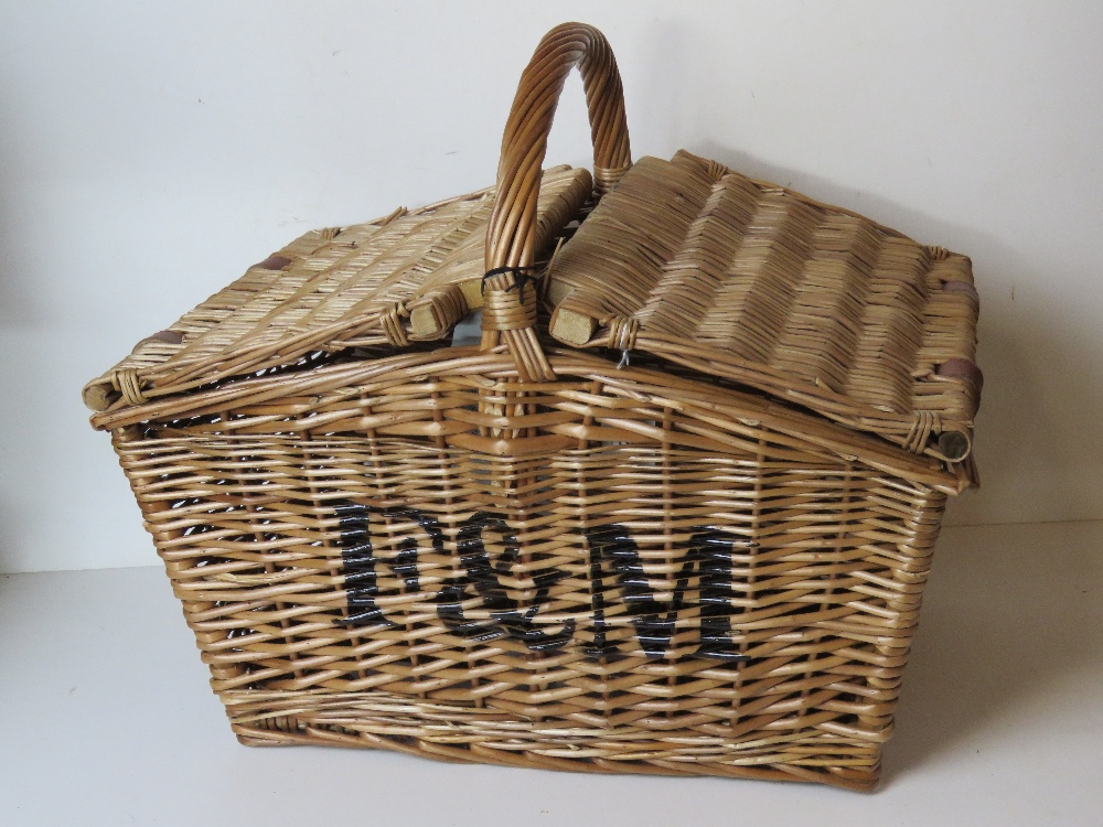 A Fortnum & Mason wicker picnic basket having loop handle over, approx 51 x 36 x 46cm.