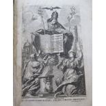 A large leather-bound bible dated 1782 to the frontispiece and in Latin having leather-bound wooden