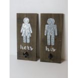 A pair of contemporary rustic effect His and Hers hooks.