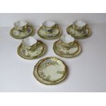 A French porcelain tea service for six marked MR to base, one cup deficient,