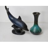A Blue Mountain Pottery Canada short vase in teal green, standing approx 15cm high,