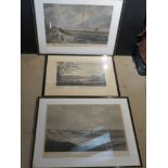 Three large steel engravings of bridges, framed and glazed.