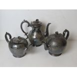 A Walker & Hall silver plated teapot, hot water pot and matching coffee pot,