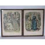 A pair of reproduction coloured steel engravings 'La Mode Illustree' being of fashionable ladies of
